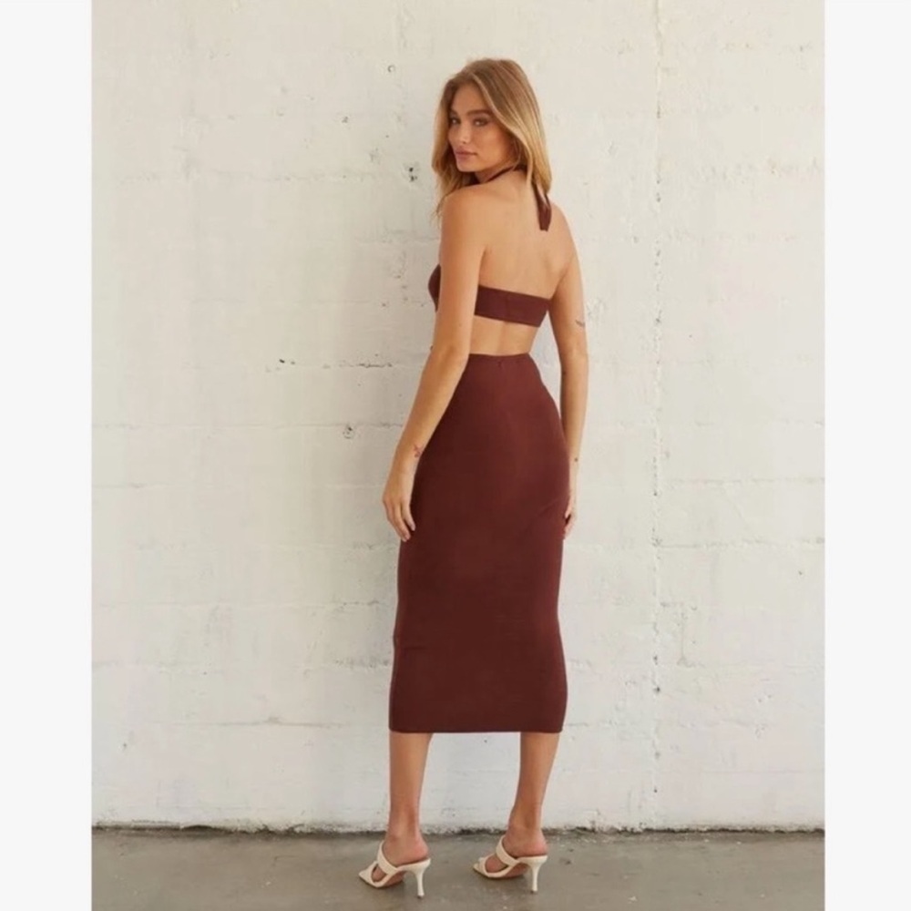 Peppermayo Margaux Knit Midi Dress Brown Size 8 - Picture 2 of 4